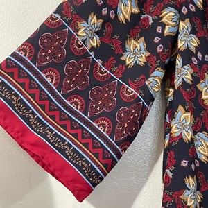 EVERLY Floral 3/4 Length Sleeve Shift Dress / Maroon / Size - Large